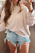 Raw Edge Flower Patch Drop Shoulder Contrast Rib Crewneck Long Sleeve Top